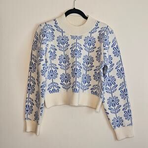 &Merci Cropped Sweater, Blue & White Floral, Sz S